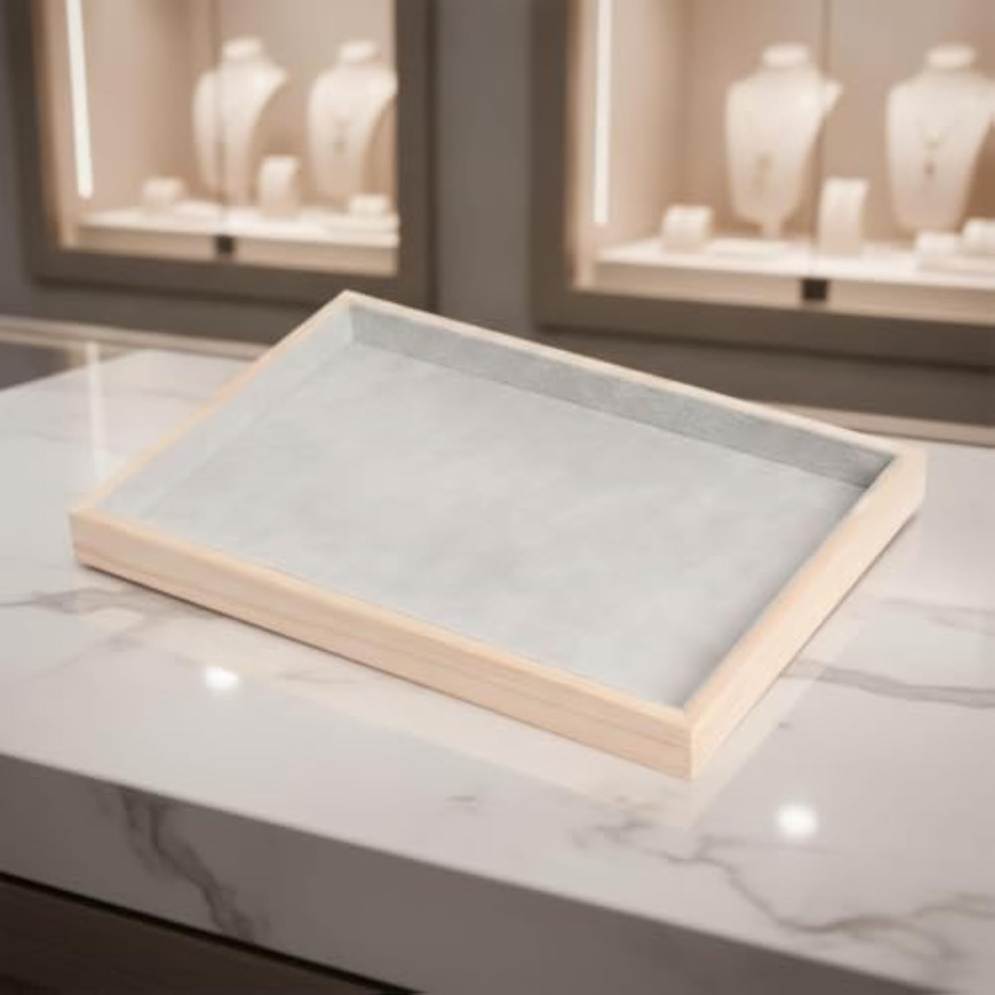 Rectangular Wooden Display Tray for Jewelry Organization